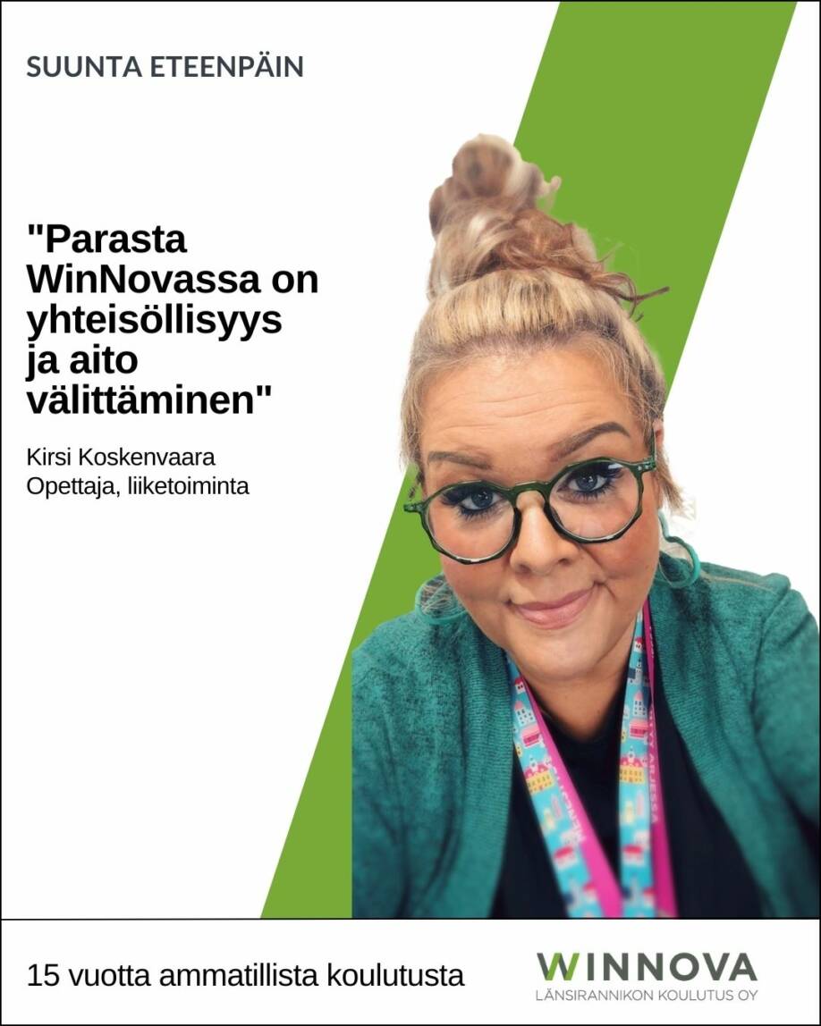 Tammikuun winnovalainen Kirsi Koskenvaara hymyilee.